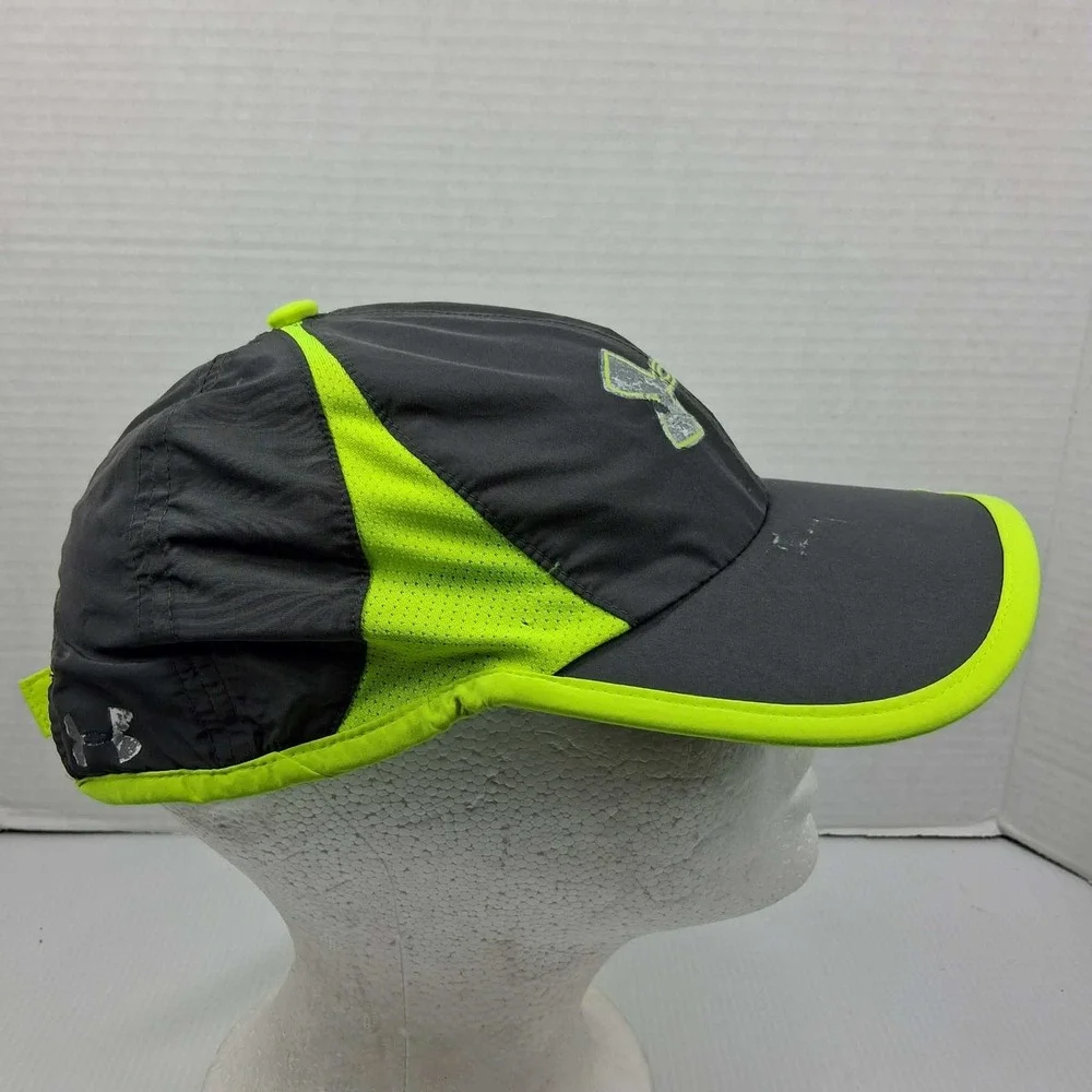 Under Armour Womens HeatGear Running‎ Hat Gray Neon Green Adjustable OSFA